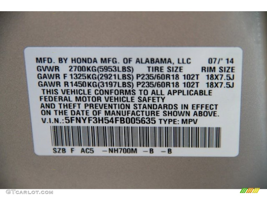 2015 Pilot EX-L - Alabaster Silver Metallic / Gray photo #23