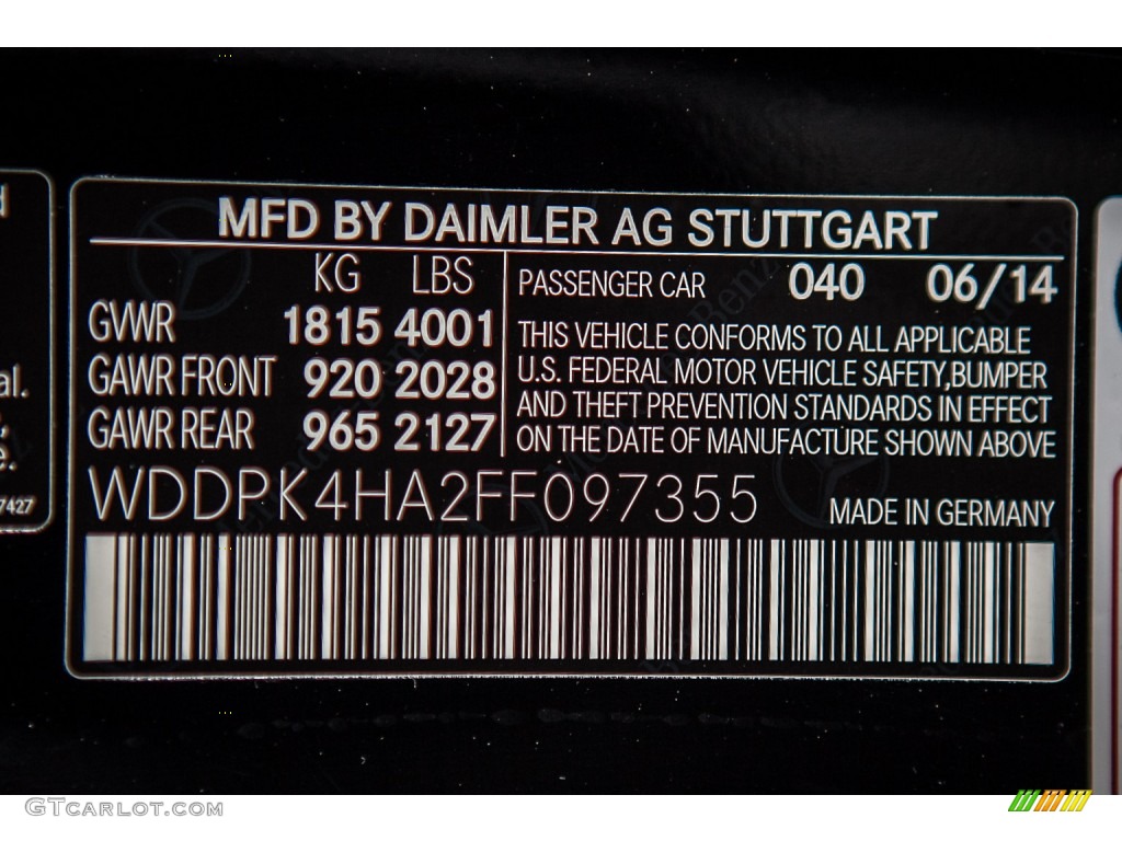 2015 SLK Color Code 040 for Black Photo #96450982