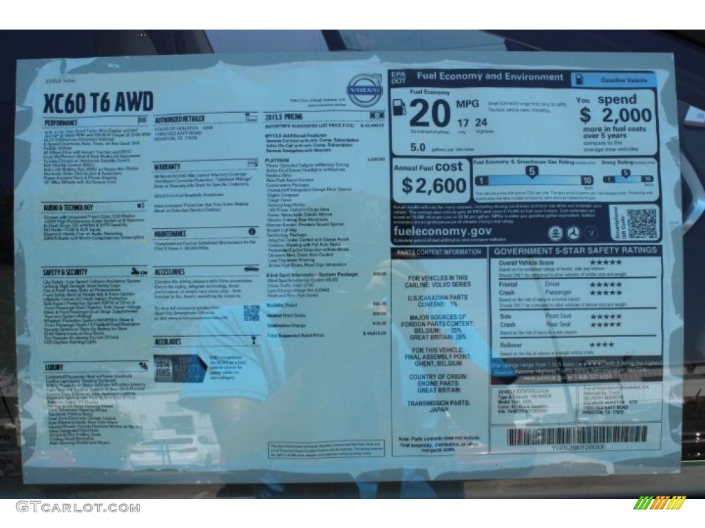 2015 Volvo XC60 T6 AWD Window Sticker Photo #96456796