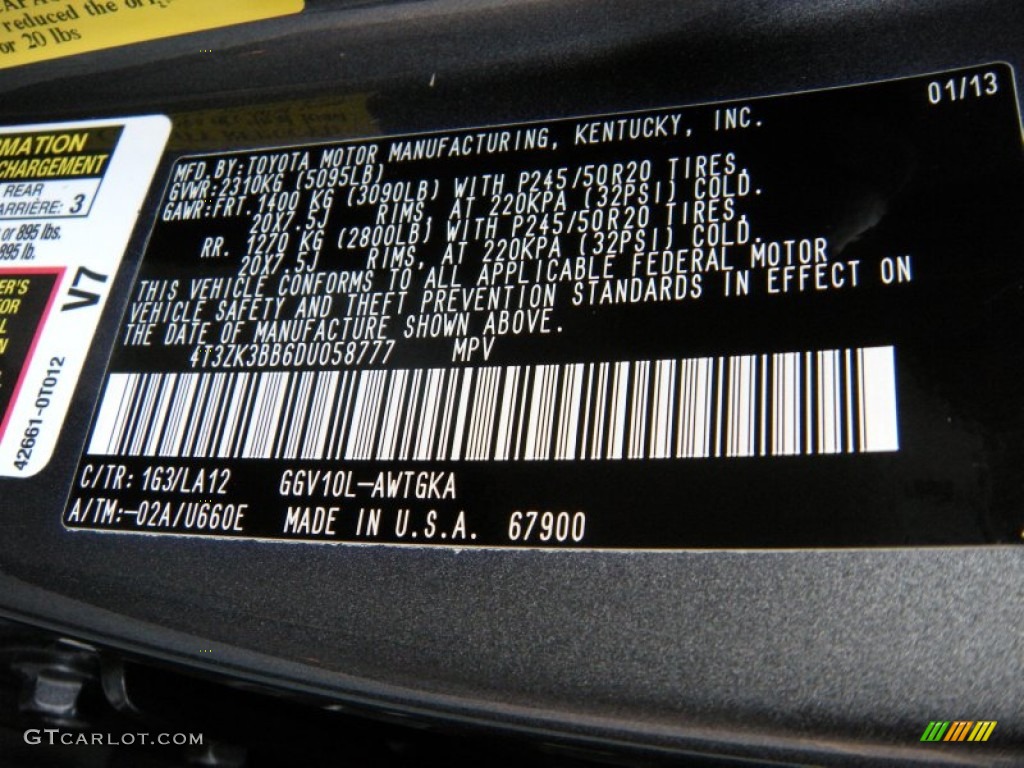 2013 Venza Color Code 1G3 for Magnetic Gray Metallic Photo #96458206