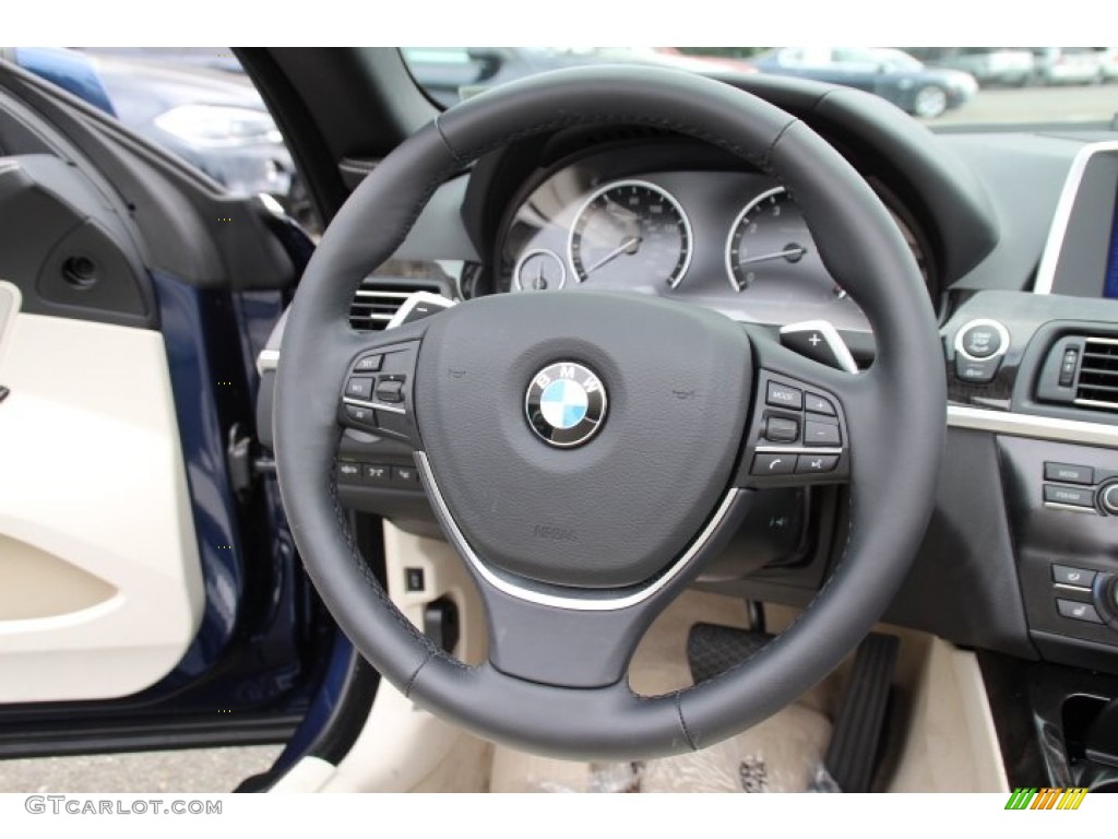 2014 BMW 6 Series 640i Convertible Ivory White Steering Wheel Photo #96478915