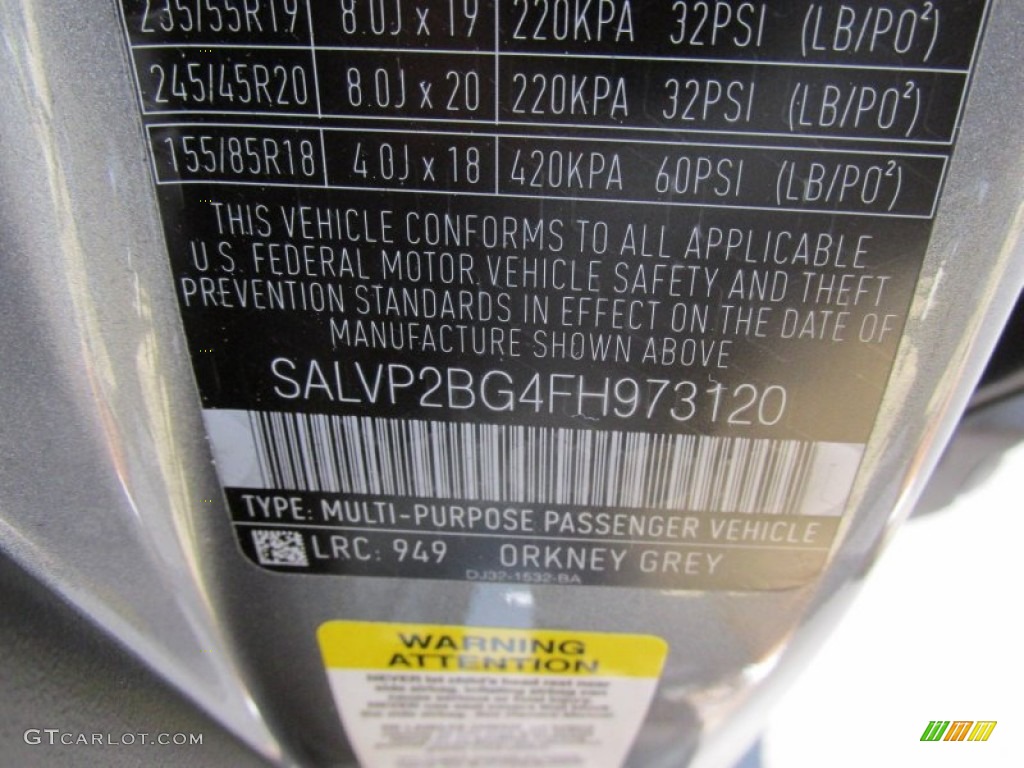 2015 Range Rover Evoque Color Code 949 for Orkney Grey Metallic Photo #96482082
