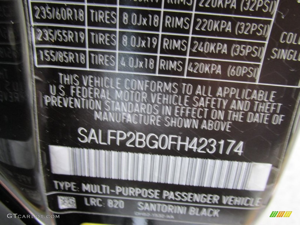 2015 LR2 Color Code 820 for Santorini Black Metallic Photo #96482578