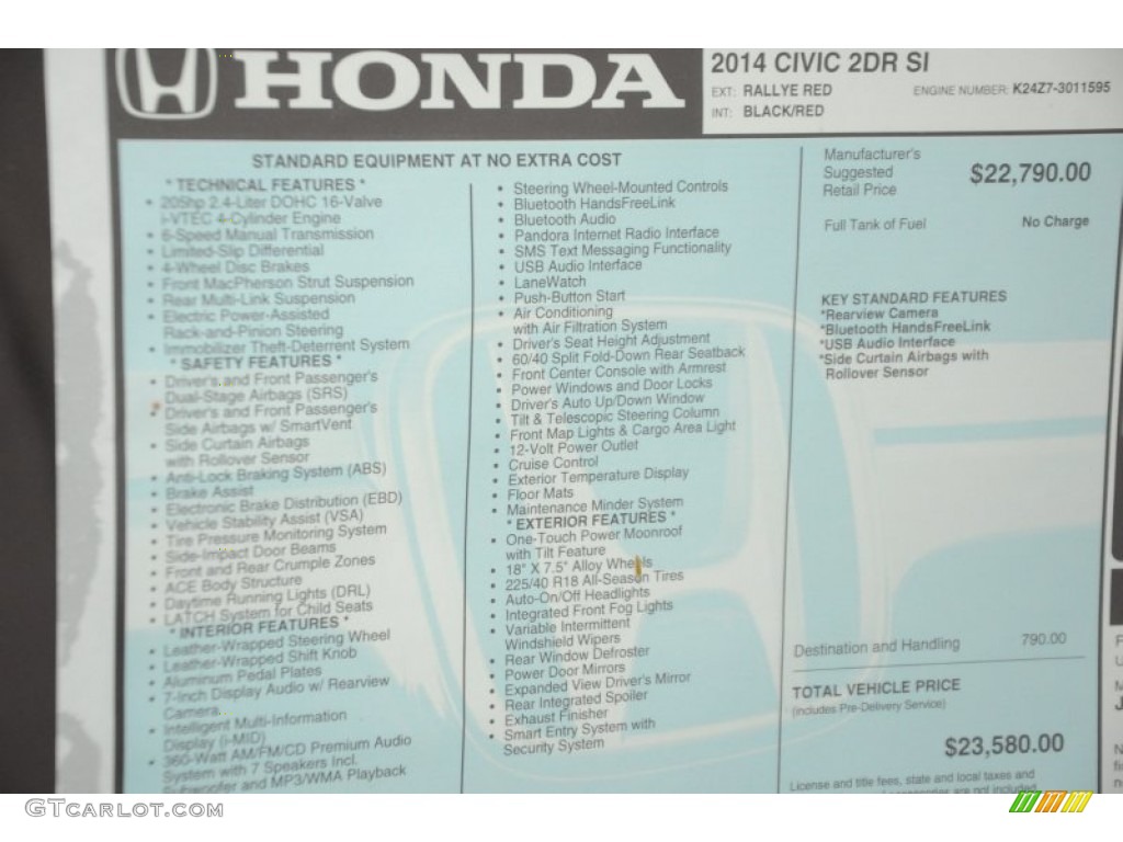 2014 Honda Civic Si Coupe Window Sticker Photo #96483982