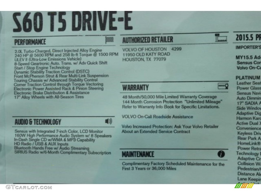 2015 Volvo S60 T5 Drive-E Window Sticker Photos