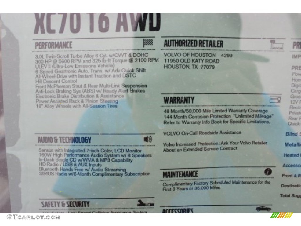2015 Volvo XC70 T6 AWD Window Sticker Photo #96492817