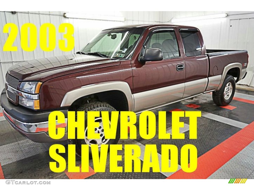 2003 Silverado 1500 LS Extended Cab 4x4 - Dark Carmine Red Metallic / Medium Gray photo #1