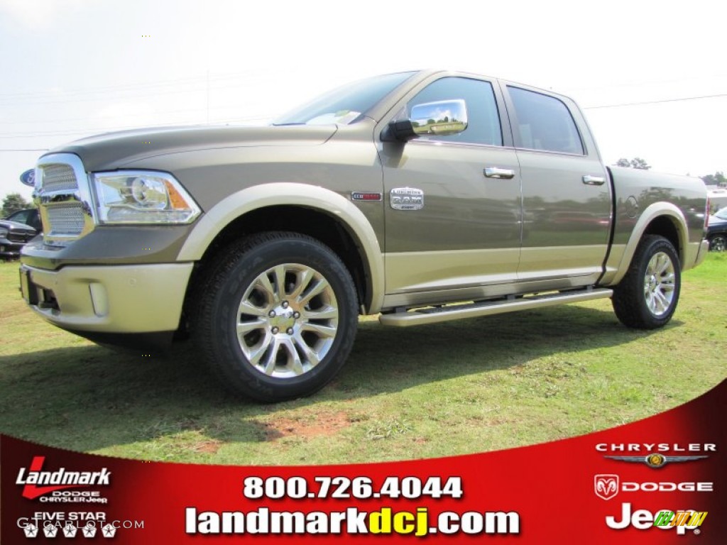 2014 1500 Laramie Longhorn Crew Cab 4x4 - Prairie Pearl Coat / Black/Diesel Gray photo #1