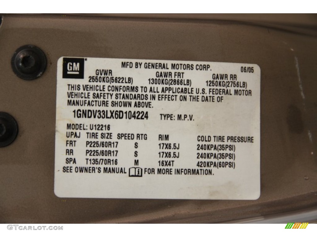 2006 Uplander LT - Amber Bronze Metallic / Cashmere photo #18