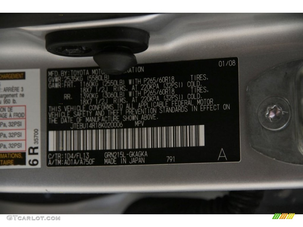 2008 Toyota 4Runner SR5 4x4 Color Code Photos