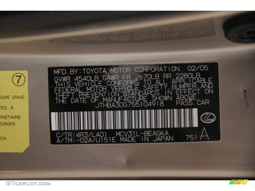 2005 Lexus ES 330 Color Code Photos