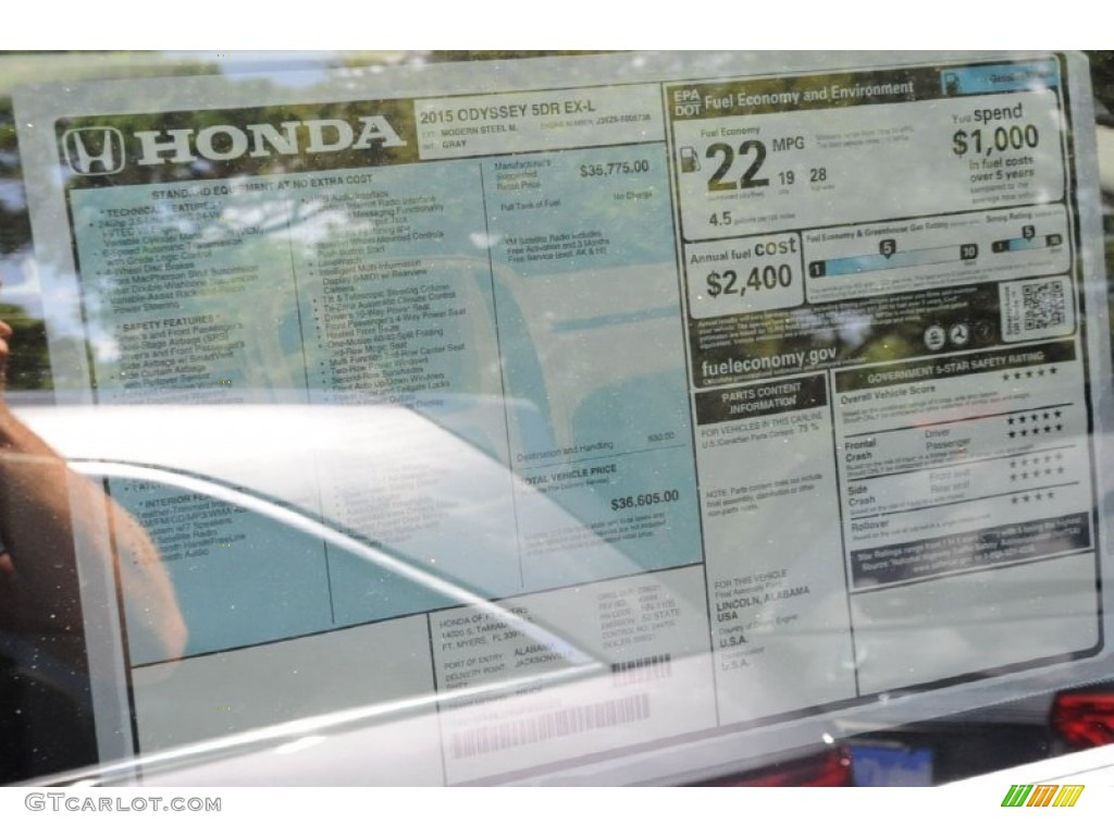 2015 Honda Odyssey EX-L Window Sticker Photo #96546633