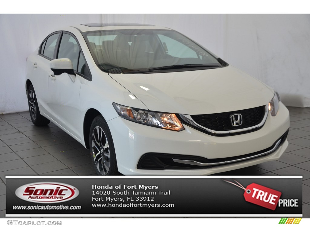 2014 Civic EX Sedan - White Orchid Pearl / Beige photo #1