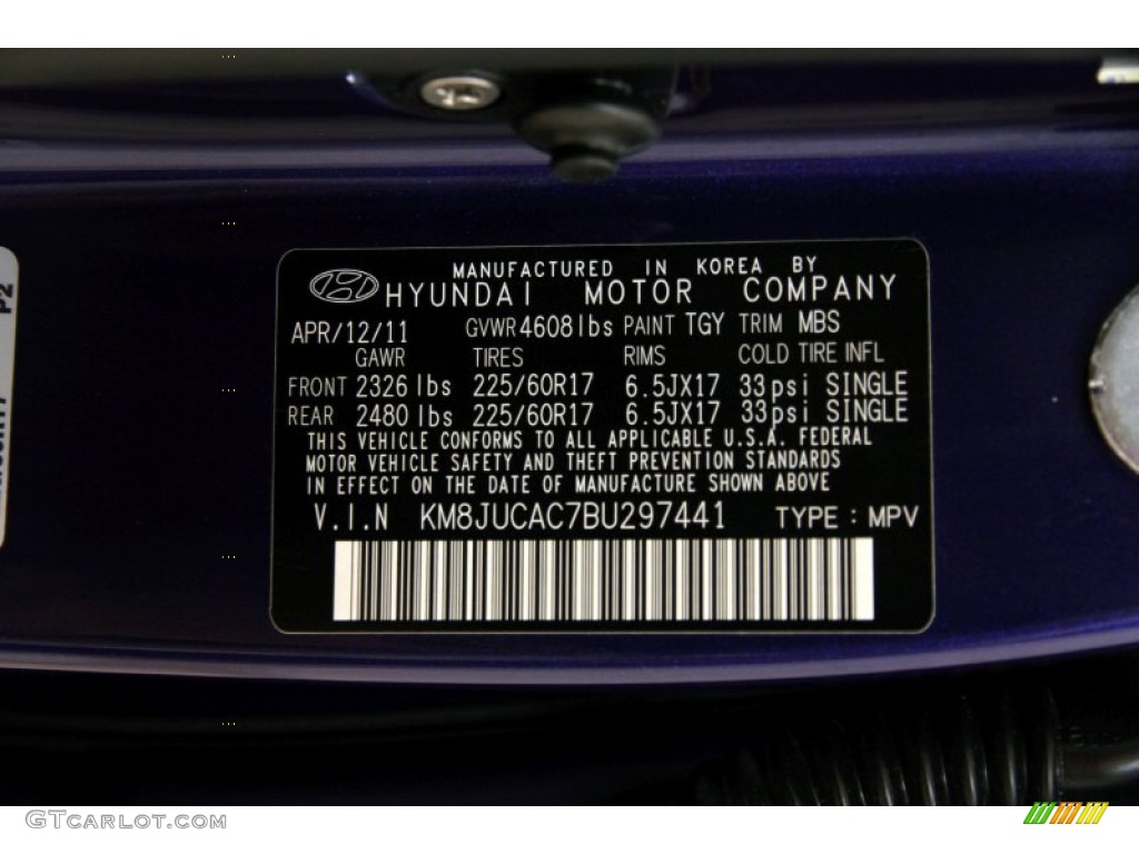 2011 Hyundai Tucson GLS AWD Color Code Photos