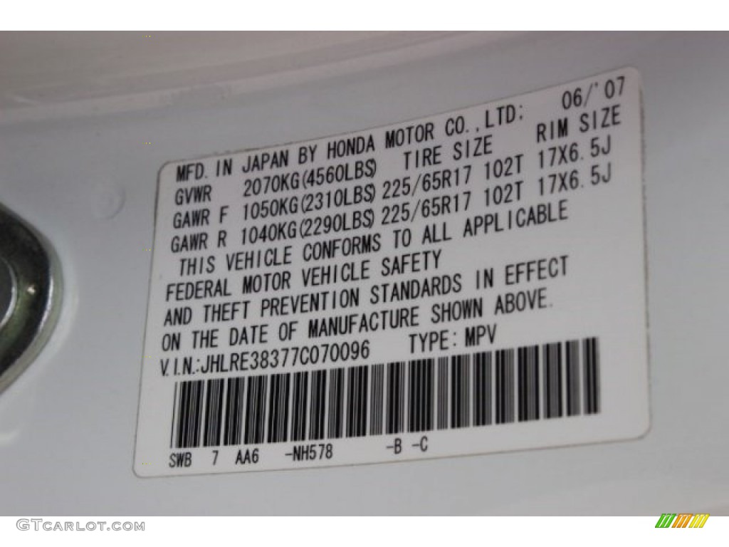 2007 CR-V LX - Taffeta White / Black photo #42