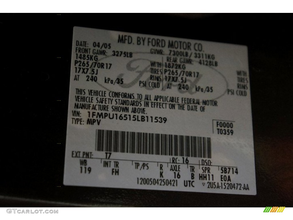 2005 Ford Expedition XLT 4x4 Color Code Photos