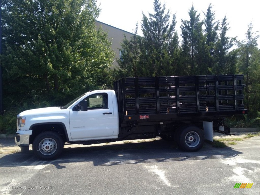 Summit White 2015 GMC Sierra 3500HD Work Truck Regular Cab Stake Truck Exterior Photo #96585563