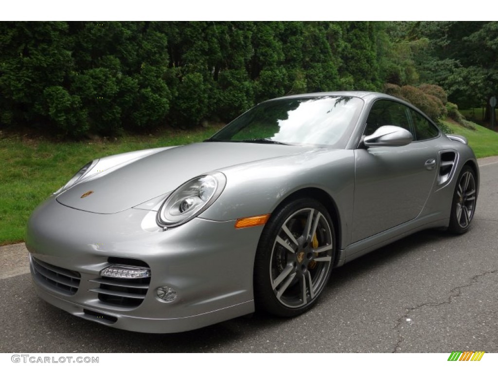 2012 911 Turbo S Coupe - GT Silver Metallic / Black/Titanium Blue photo #1