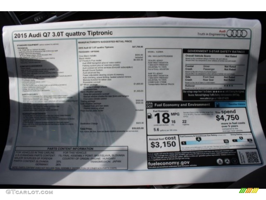 2015 Audi Q7 3.0 Premium Plus quattro Window Sticker Photo #96606524