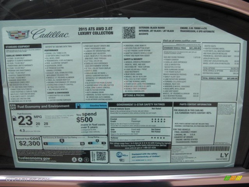 2015 Cadillac ATS 2.0T Luxury AWD Sedan Window Sticker Photos