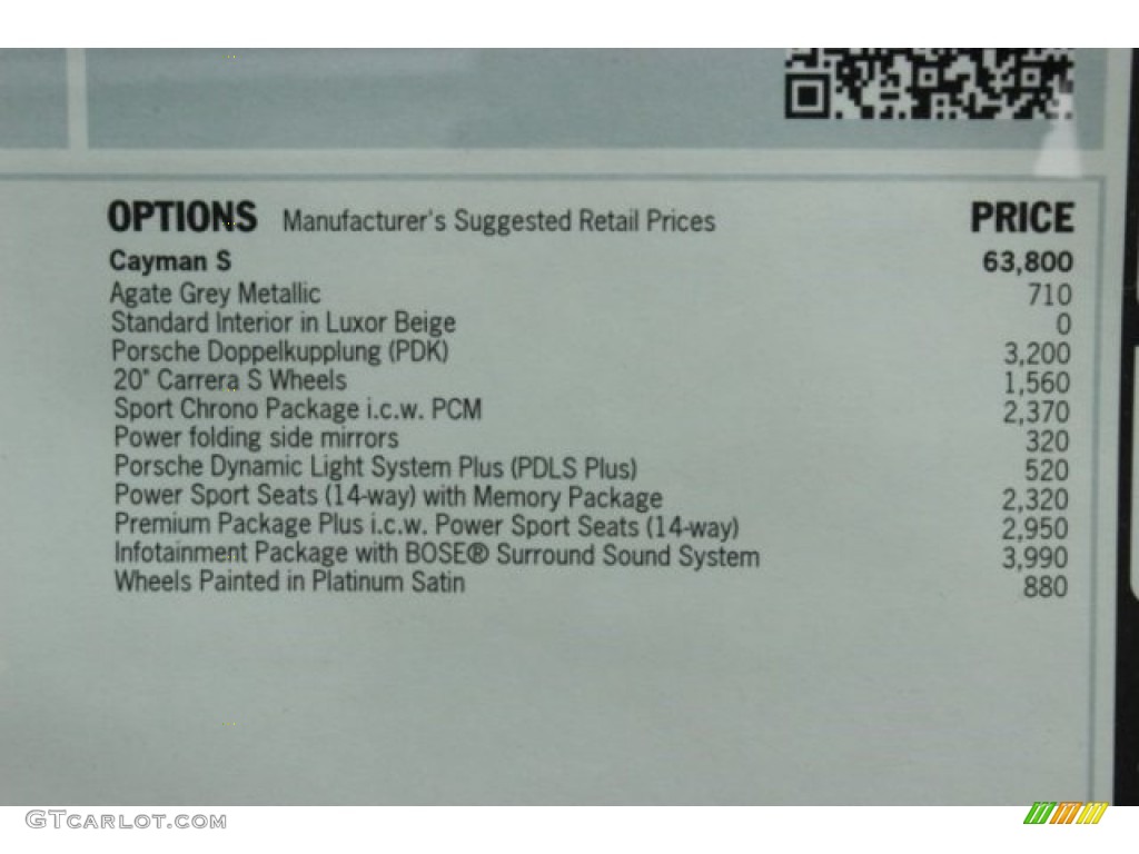 2015 Porsche Cayman S Window Sticker Photo #96644933