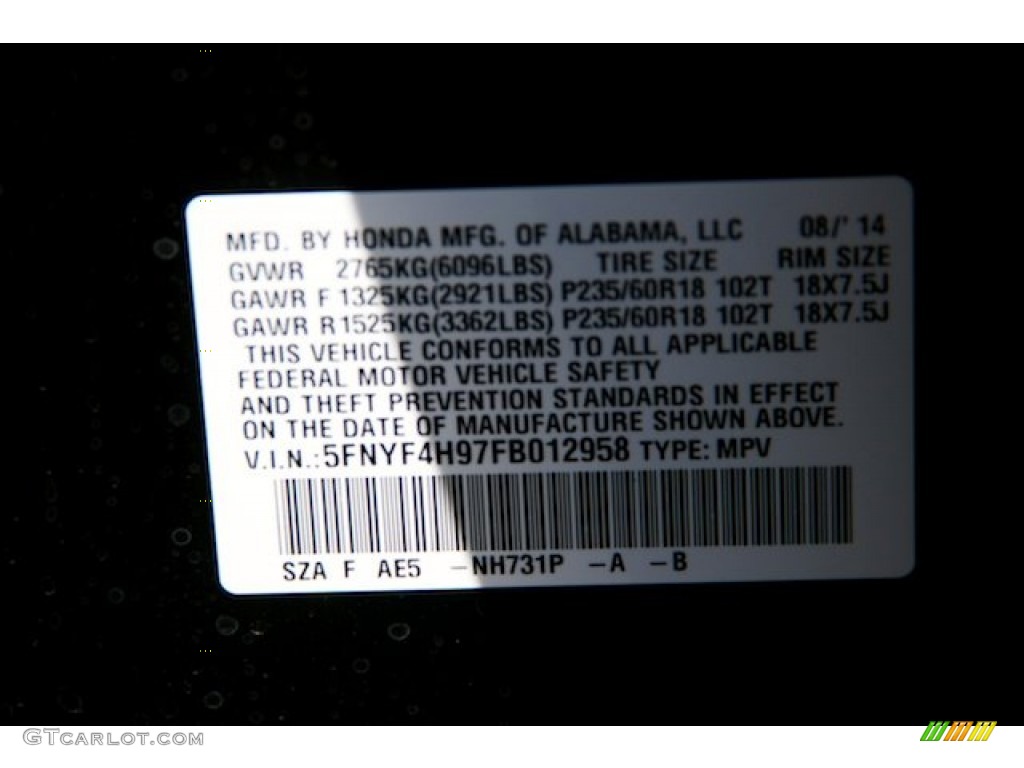 2015 Pilot Touring 4WD - Crystal Black Pearl / Black photo #24