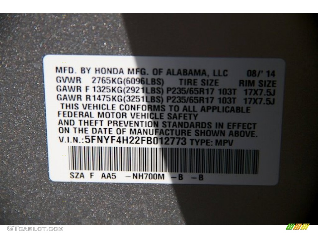 2015 Pilot LX 4WD - Alabaster Silver Metallic / Gray photo #20