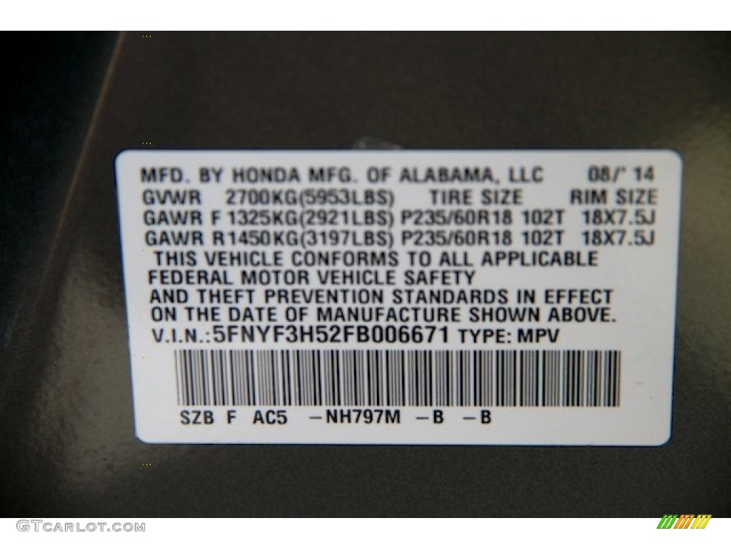 2015 Pilot EX-L - Modern Steel Metallic / Gray photo #22