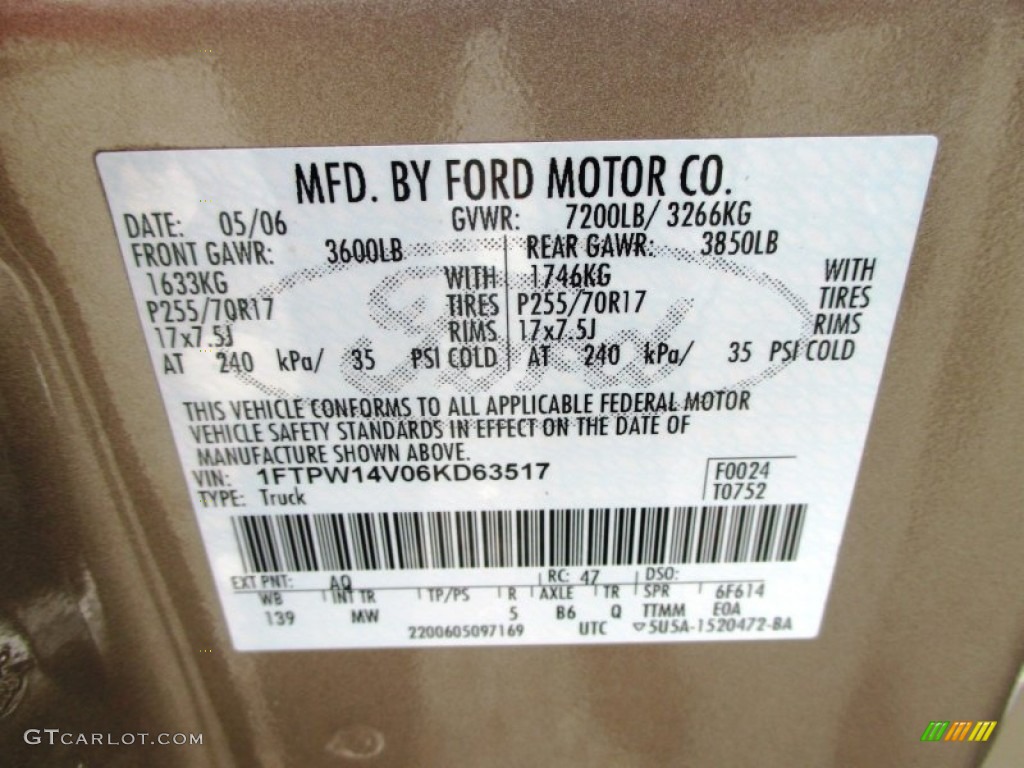 2006 Ford F150 XLT SuperCrew 4x4 Color Code Photos