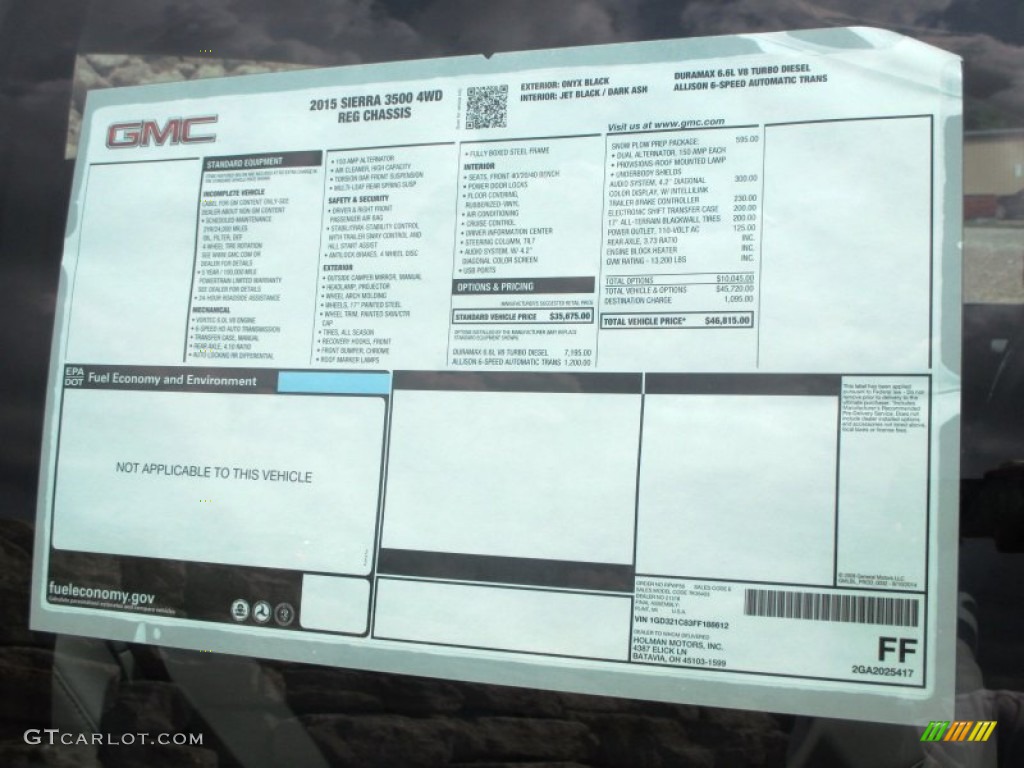 2015 GMC Sierra 3500HD Work Truck Regular Cab 4x4 Chassis Window Sticker Photos