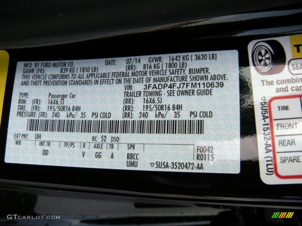 2015 Ford Fiesta Titanium Hatchback Color Code Photos