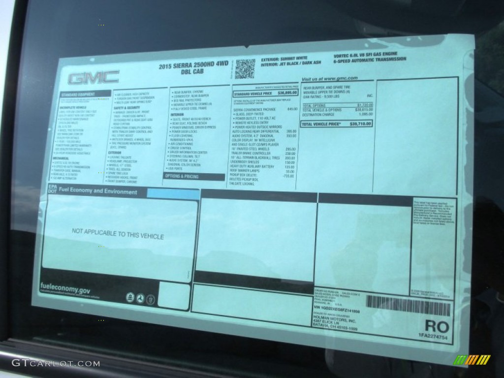 2015 GMC Sierra 2500HD Double Cab 4x4 Chassis Window Sticker Photo #96713644