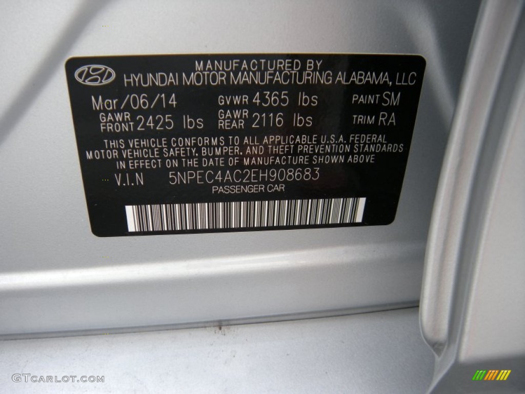 2014 Sonata SE - Radiant Silver / Gray photo #34