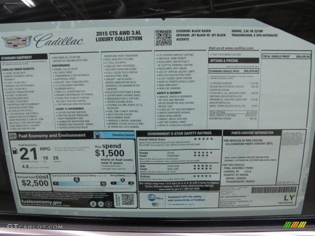 2015 Cadillac CTS 3.6 Luxury AWD Sedan Window Sticker Photos