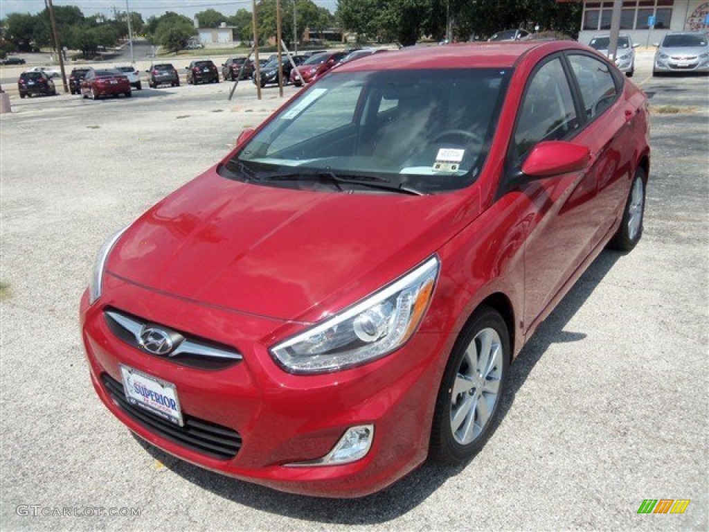 2014 Accent GLS 4 Door - Boston Red / Gray photo #1