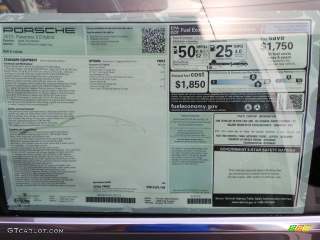 2015 Porsche Panamera S E-Hybrid Window Sticker Photo #96744166