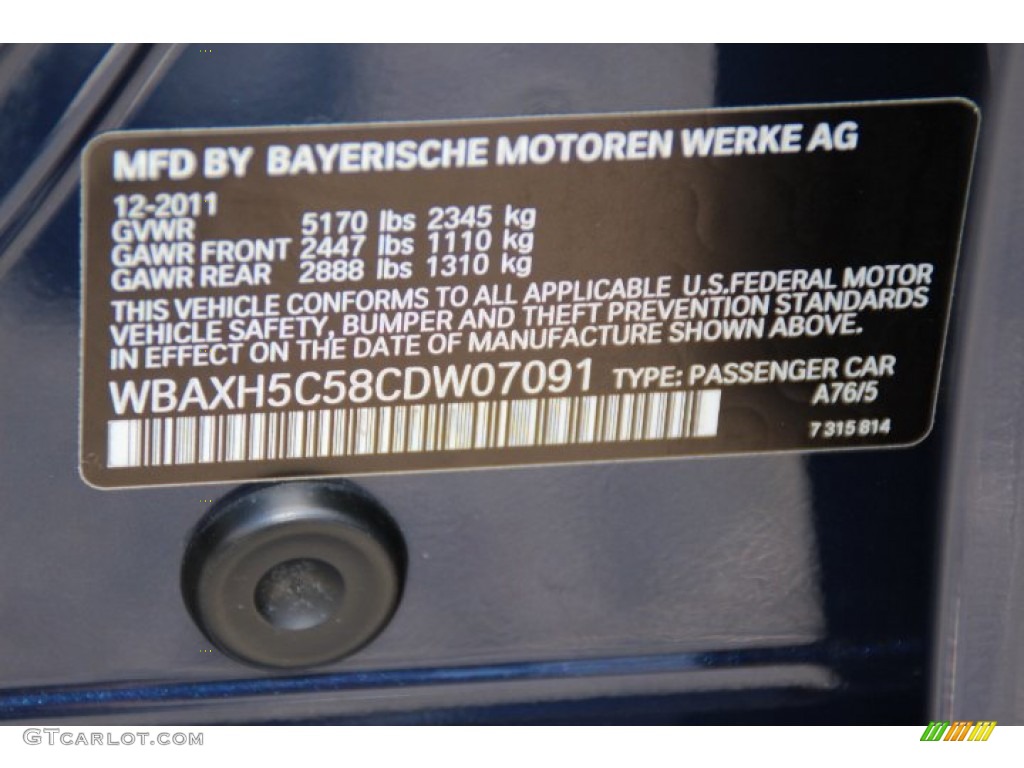 2012 5 Series Color Code A76 for Deep Sea Blue Metallic Photo #96765672