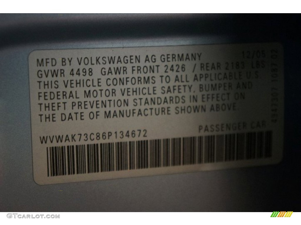 2006 Passat 2.0T Sedan - Arctic Blue Silver / Classic Grey photo #13
