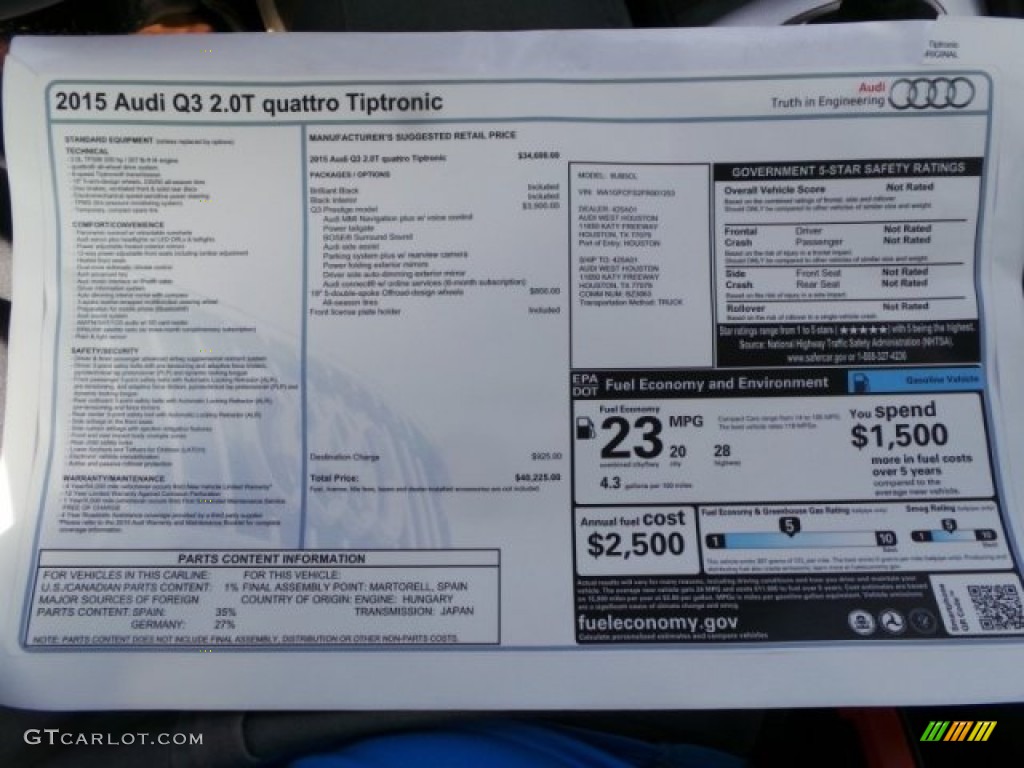 2015 Audi Q3 2.0 TFSI Prestige quattro Window Sticker Photo #96812012