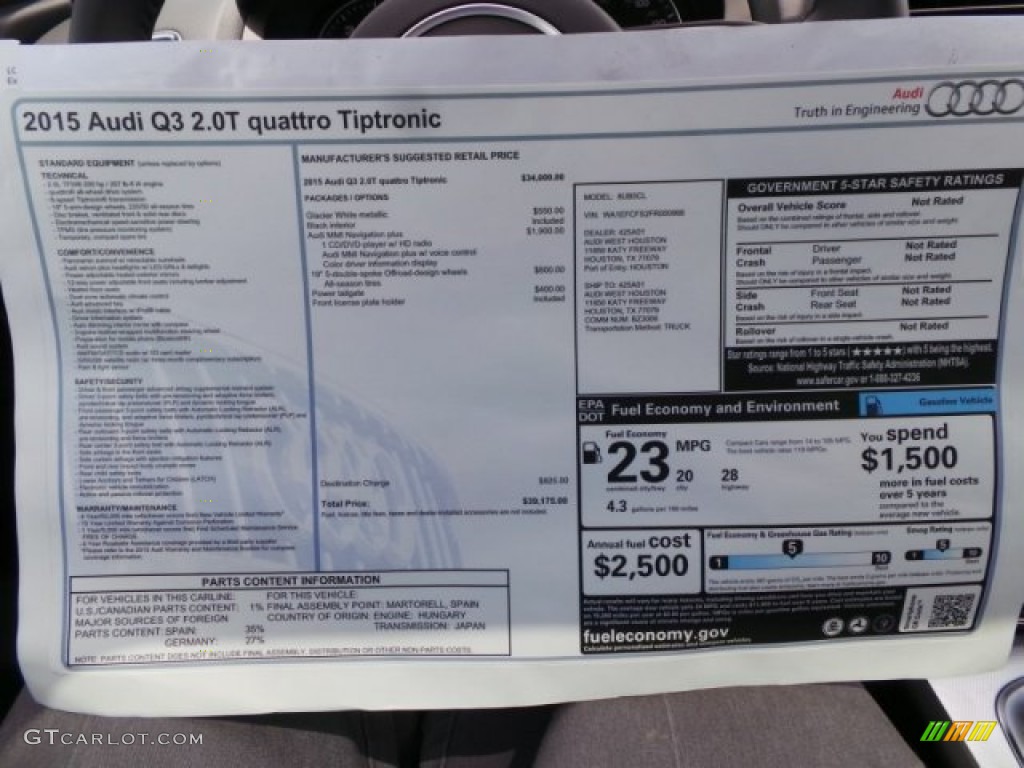 2015 Audi Q3 2.0 TFSI Premium Plus quattro Window Sticker Photo #96812765