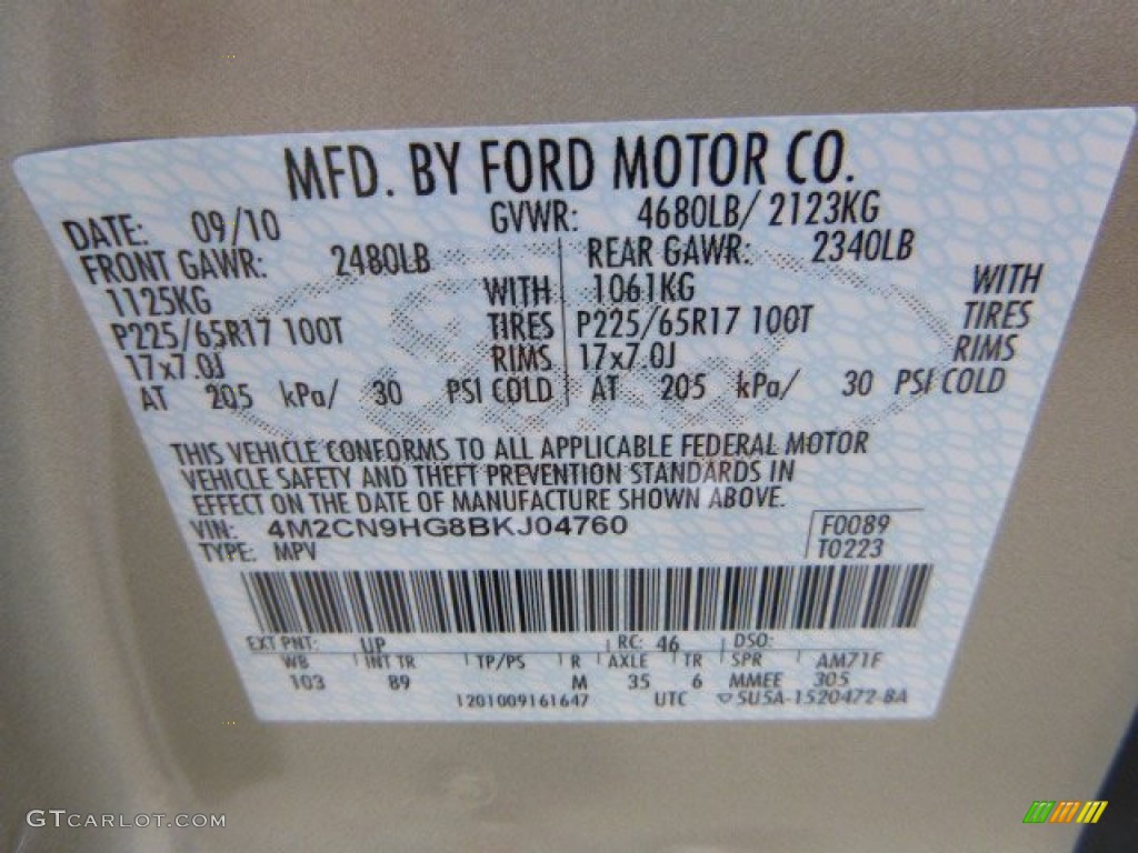 2011 Mariner Premier V6 AWD - Gold Leaf Metallic / Black photo #23