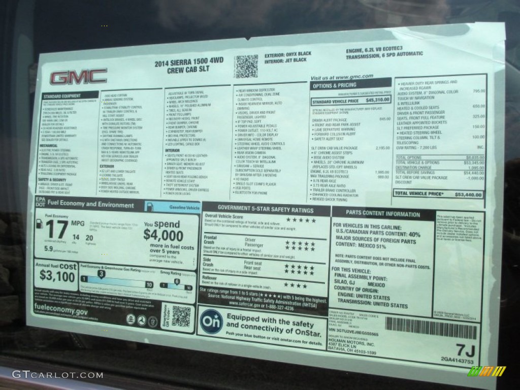 2014 GMC Sierra 1500 SLT Crew Cab 4x4 Window Sticker Photos