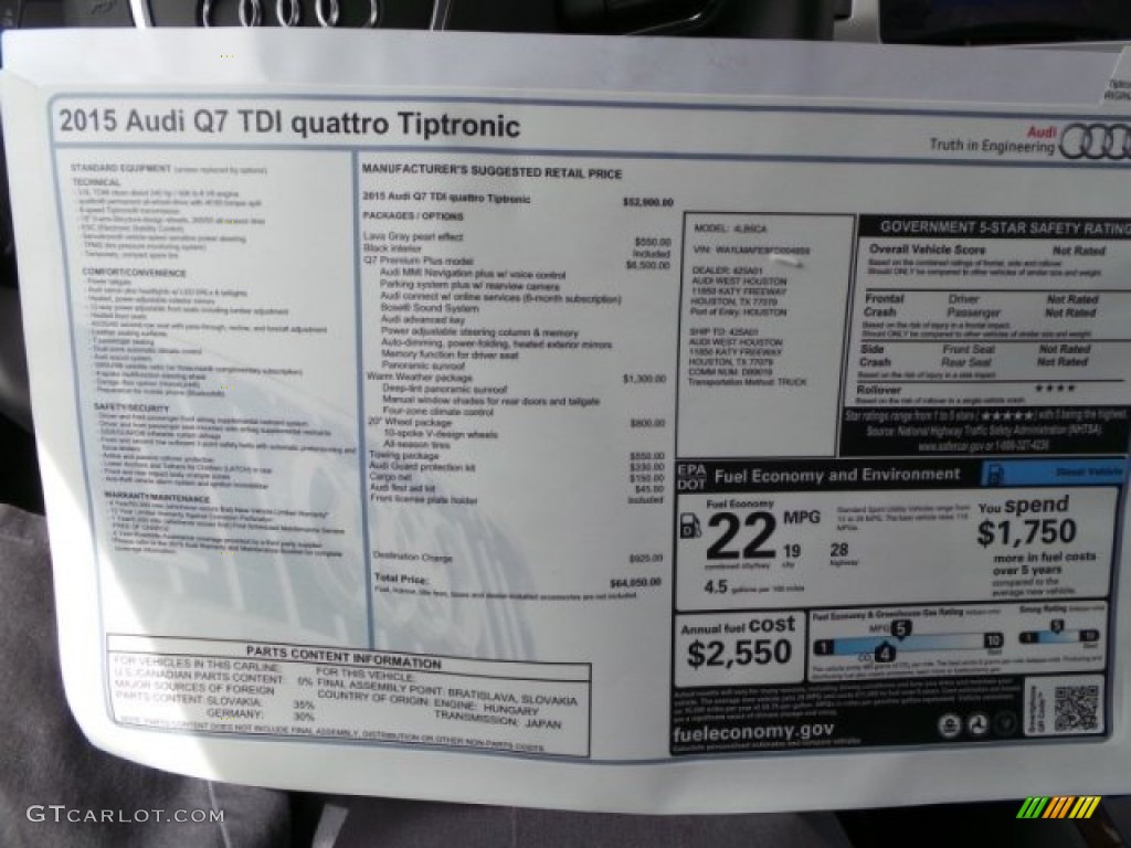 2015 Audi Q7 3.0 TDI Premium Plus quattro Window Sticker Photo #96875849