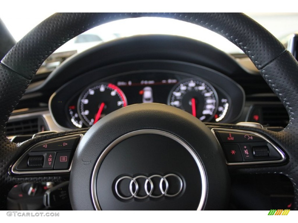 2015 Audi RS 7 4.0 TFSI quattro Black Valcona w/Contrast Honeycomb Stitching Steering Wheel Photo #96889156
