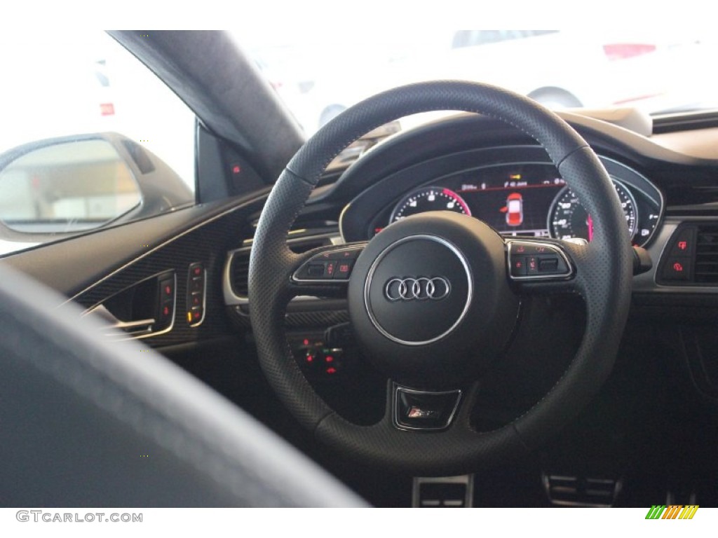 2015 Audi RS 7 4.0 TFSI quattro Black Valcona w/Contrast Honeycomb Stitching Steering Wheel Photo #96889298