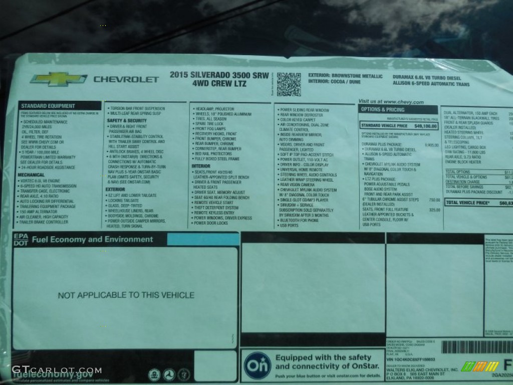 2015 Chevrolet Silverado 3500HD LTZ Crew Cab 4x4 Window Sticker Photo #96923107
