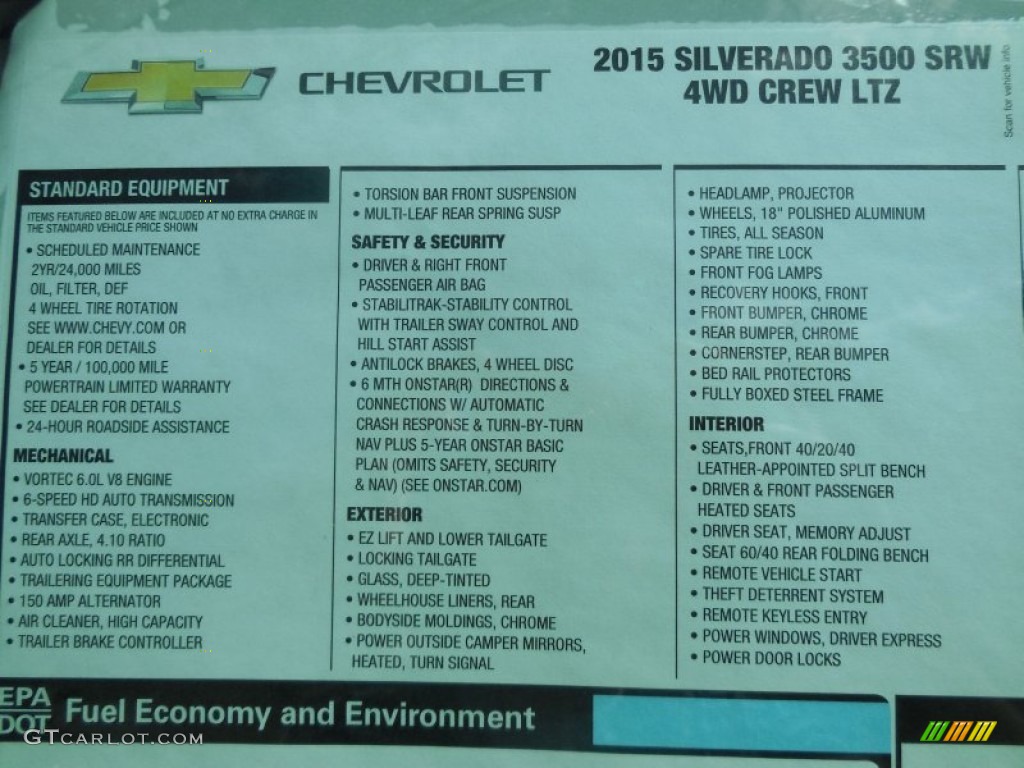 2015 Chevrolet Silverado 3500HD LTZ Crew Cab 4x4 Window Sticker Photo #96923128