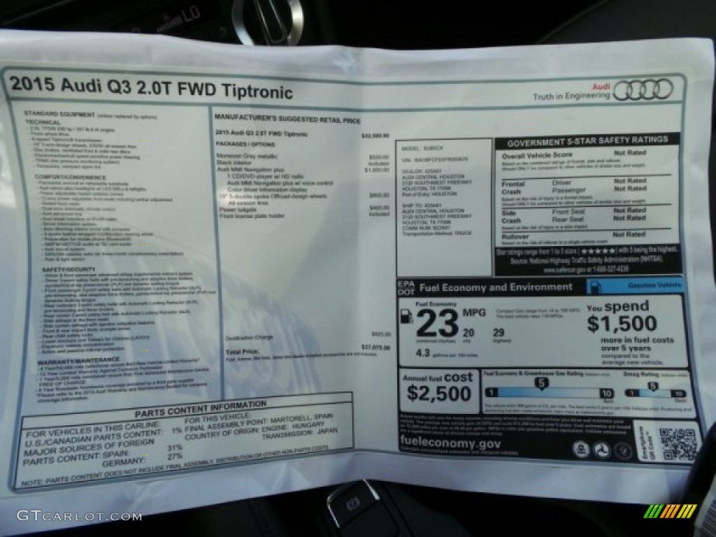 2015 Audi Q3 2.0 TFSI Premium Plus Window Sticker Photo #96986931