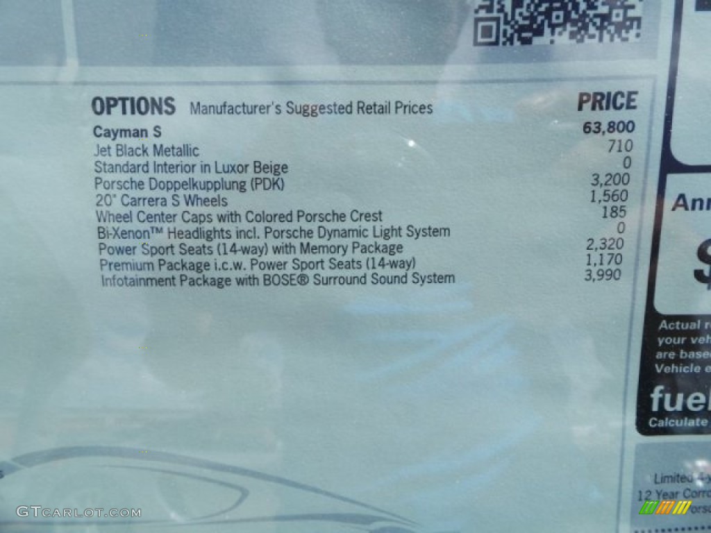2015 Porsche Cayman S Window Sticker Photo #96990045
