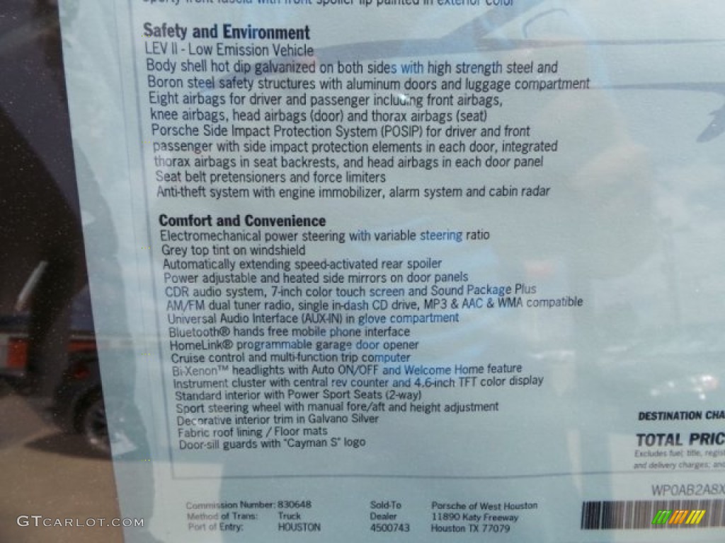 2015 Porsche Cayman S Window Sticker Photo #96990075